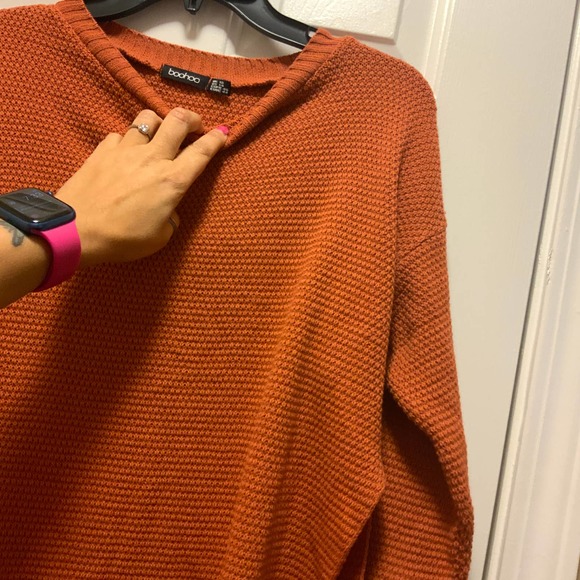 BOOHOO SIDE SPLIT MOSS STITCH TUNIC SWEATER TOFFEE SIZE 14 - Picture 3 of 8